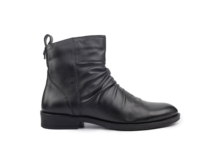 Colette Gathered Black Ankle Boot