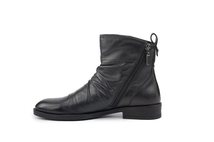 Colette Gathered Black Ankle Boot