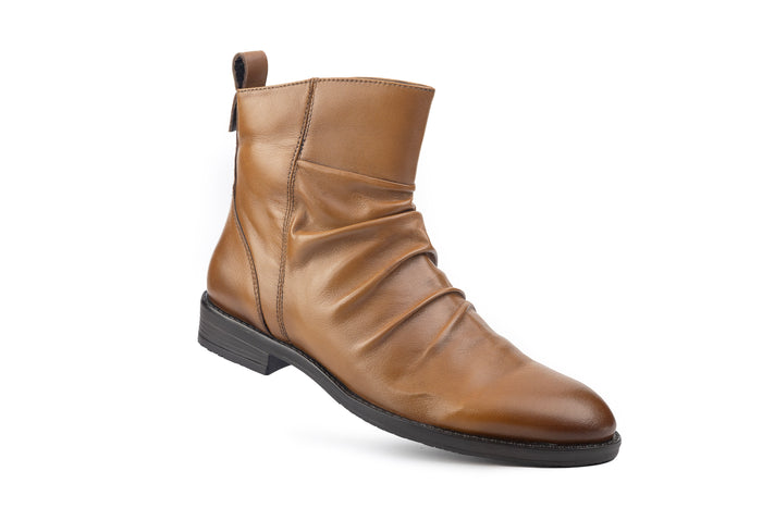 Colette Gathered Tan Ankle Boot