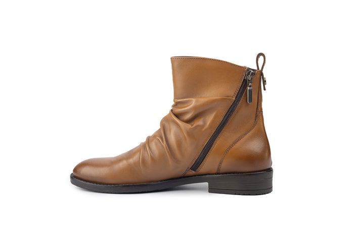 Colette Gathered Tan Ankle Boot