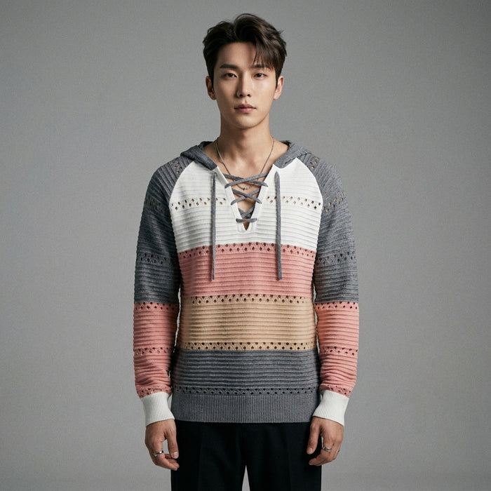 Sweat à capuche gris foncé avec laçage contrasté - Koreanxwear - Taille L