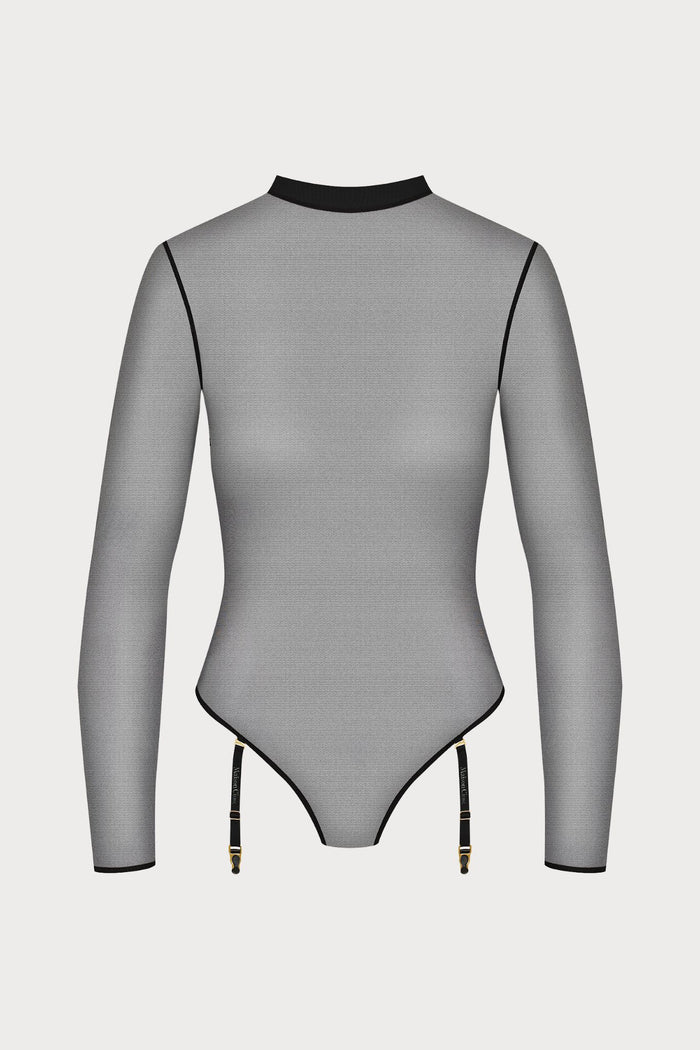 Maison Close Corps à Corps Long-Sleeved Thong Bodysuit with Suspender Black