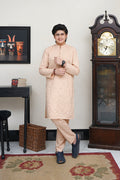 CREAM KID'S EMBROIDED WASH & WEAR KURTA SET