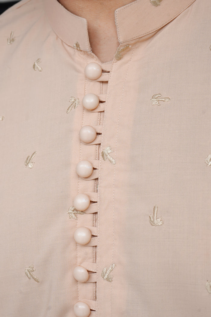 CREAM KID'S EMBROIDED WASH & WEAR KURTA SET