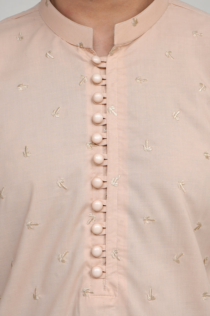 CREAM MEN'S EMBROIDED WASH & WEAR KURTA SET