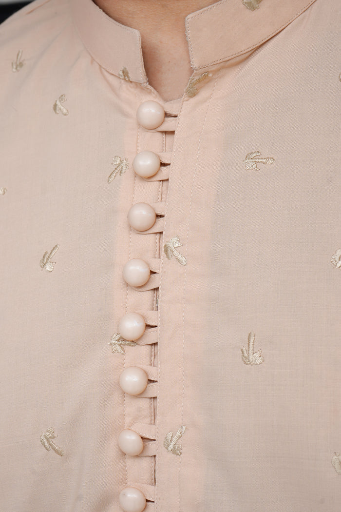 CREAM MEN'S EMBROIDED WASH & WEAR KURTA SET