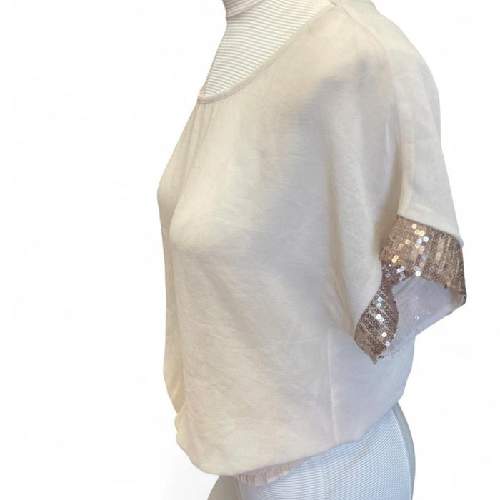 Cream sequin sleeve top size l