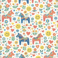 Dala horses with Smiley faces Gift wrap or craft paper