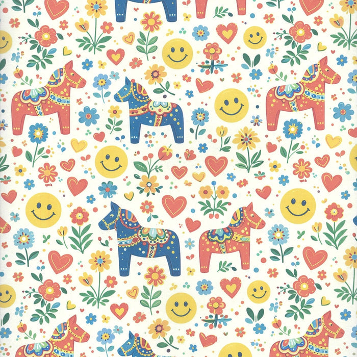 Dala horses with Smiley faces Gift wrap or craft paper