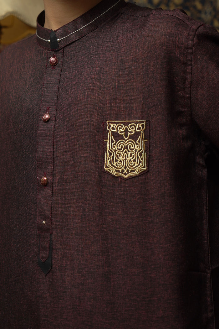 DARK PURPLE PATCHED KID'S KURTA