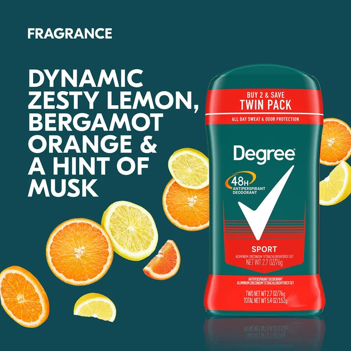 Degree Men Original Antiperspirant Deodorant for Men, Pack of 2, 48-Hour Sweat and Odor Protection, Sport 2.7 oz