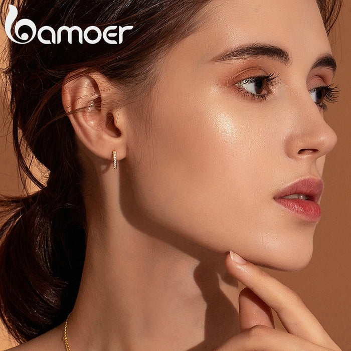 Earring - 14K Gold Plated 925 Sterling Silver Bamoer CZ Ear Rings