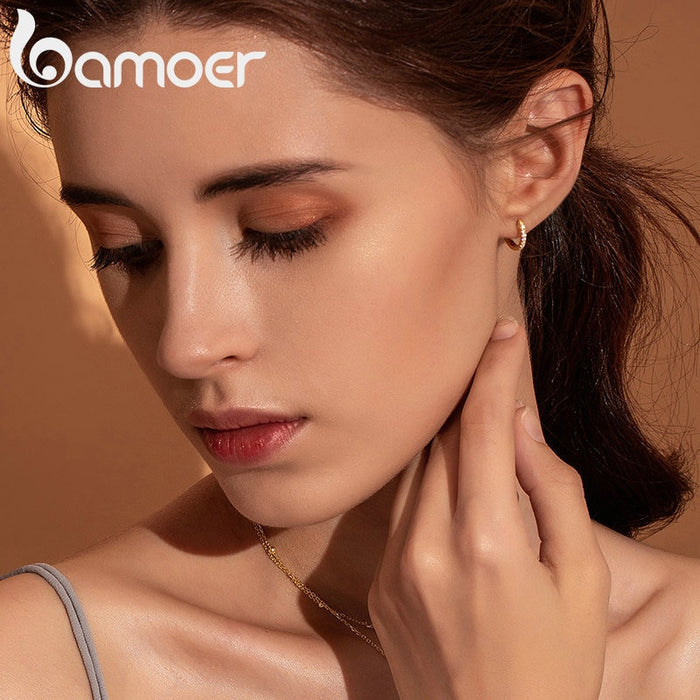 Earring - 14K Gold Plated 925 Sterling Silver Bamoer CZ Ear Rings