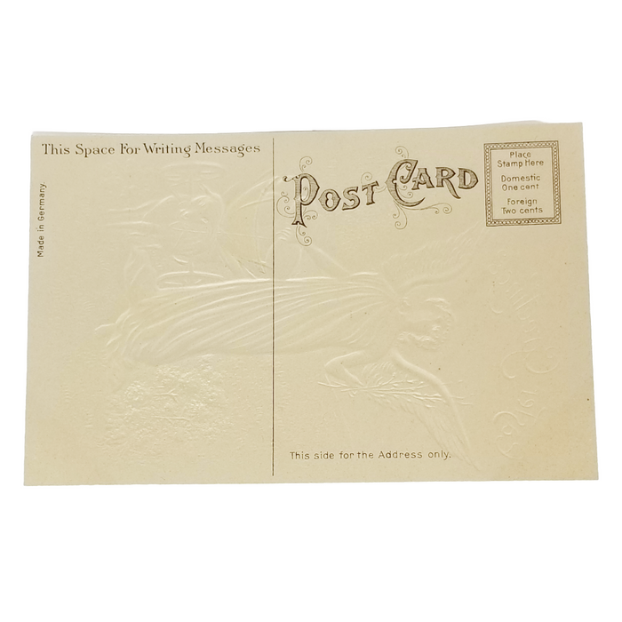 Easter Postcard Angel in Pink Gold w/ Lamb Pulling Egg Cart