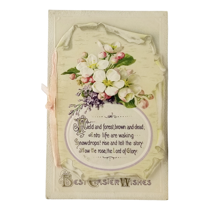 Easter Postcard Attached Mechanical Poem Booklet Flowers & Landscape Winsch Publishing