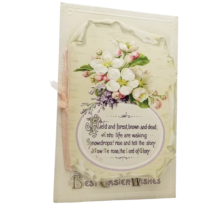 Easter Postcard Attached Mechanical Poem Booklet Flowers & Landscape Winsch Publishing
