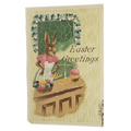 Easter Postcard Embossed Anthropomorphic Rabbit Shopkeeper Weighing Painted Eggs