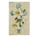 Easter Postcard Silver Embossed White Lilies w/ Cross & Blue Flowers