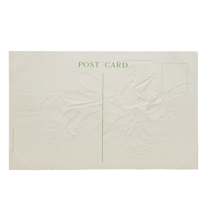 Easter Postcard Silver Embossed White Lilies w/ Cross & Blue Flowers