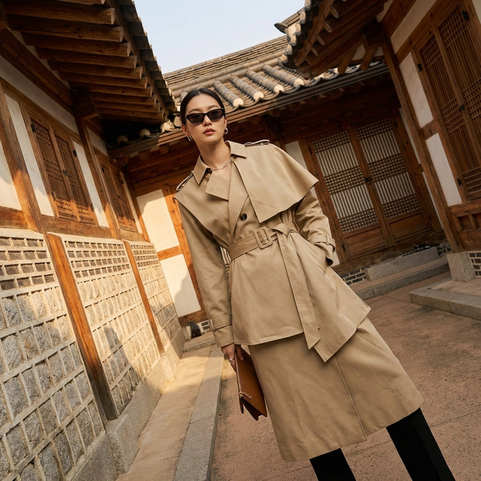 Trench-coat long kaki femme - Mode Coréenne Élégante