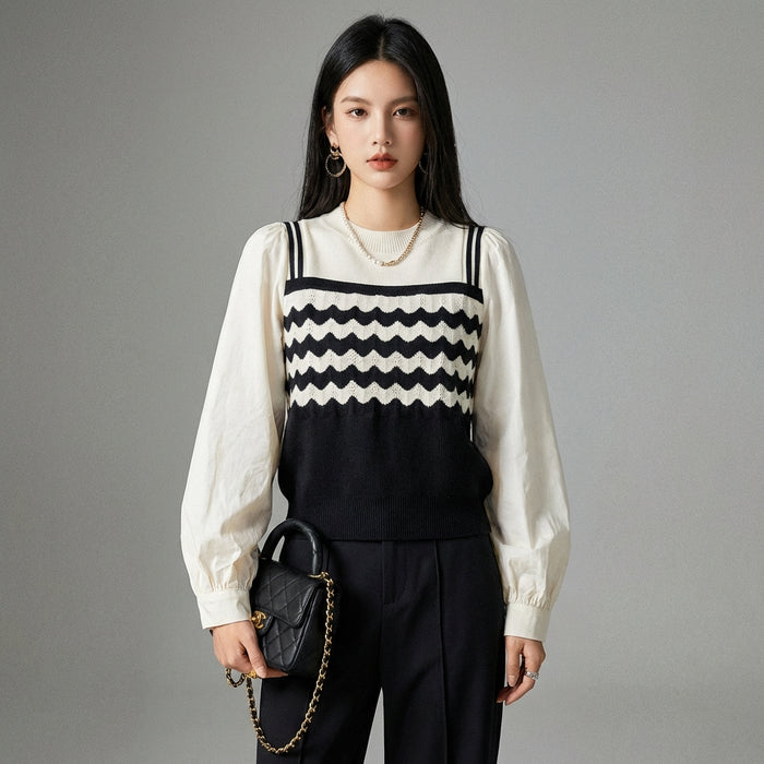 Pull tricoté rayé élégant pour femme - Style Coréen - Koreanxwear - Taille S