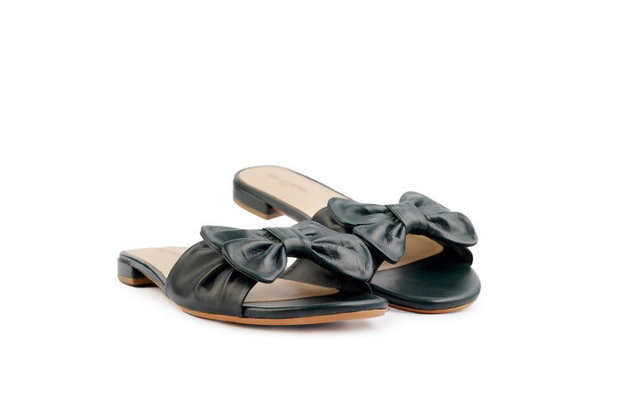 Emily Forest-green Napa Leather Flats
