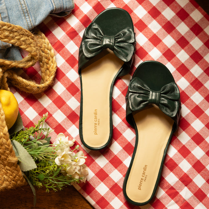 Emily Forest-green Napa Leather Flats