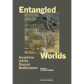 Book cover of 'Entangled Worlds: Ancient Iran and the Classical Mediterranean' with a stone lion relief.