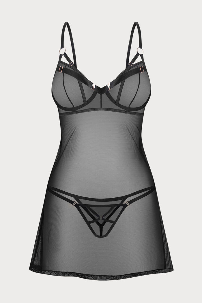 Obsessive Euridia Black Chemise & Thong Set