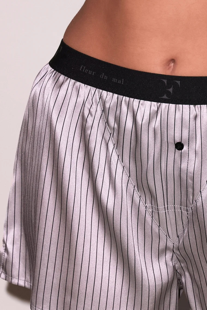 Fleur du Mal Pinstripe Silk Boxer Short