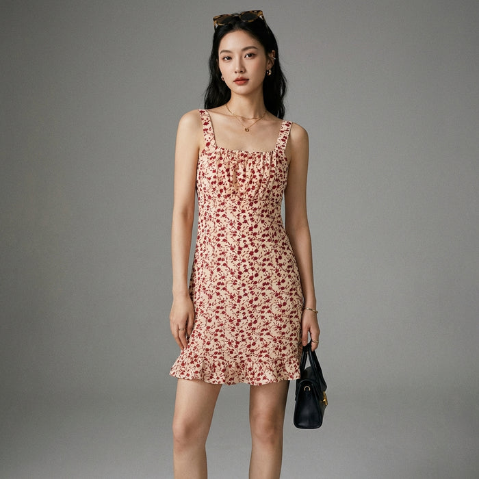 Robe camisole florale à volants couleur abricot - Koreanxwear - Taille S