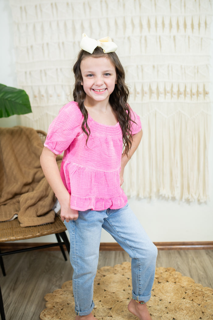 Girls Pink Distressed Summer Top