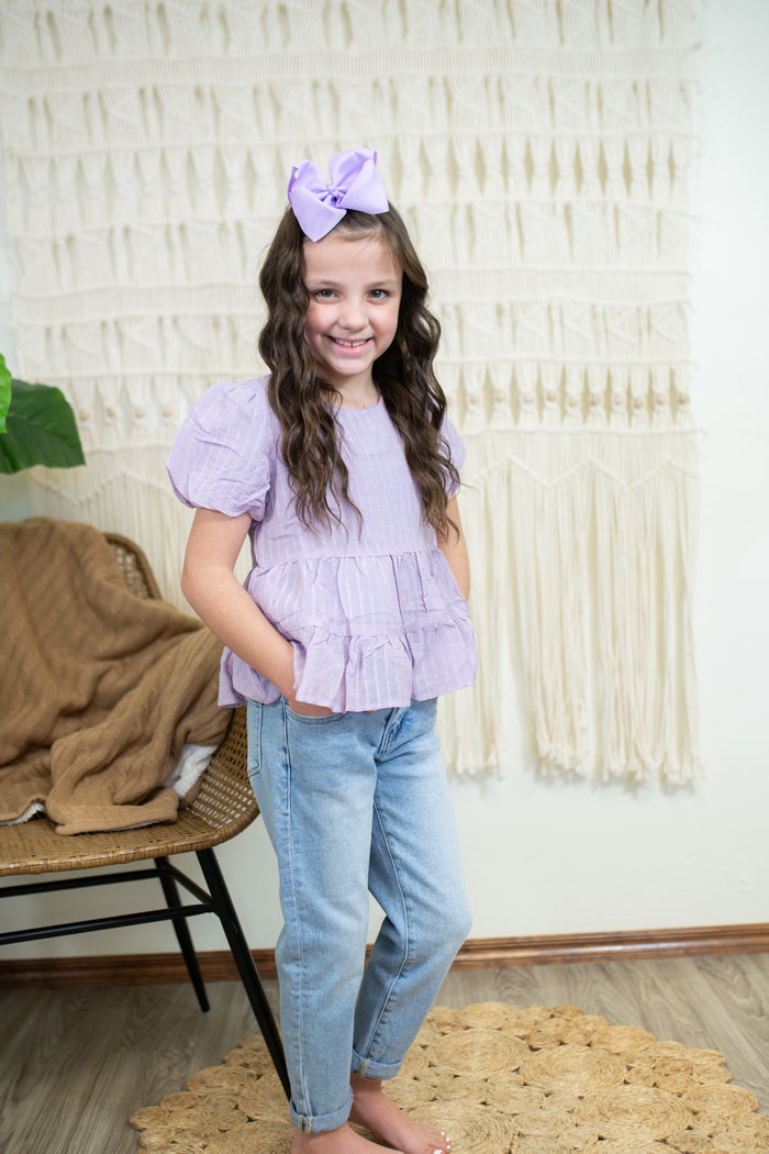 Girls SS Lavender Ruffle Top
