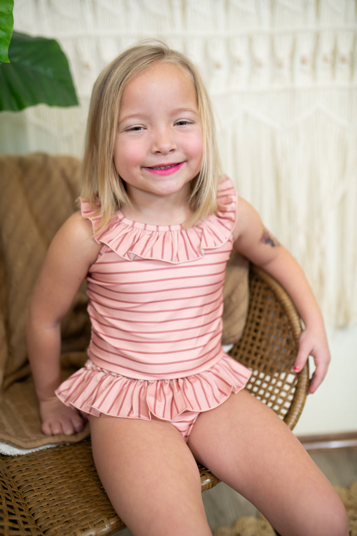 Girls Strawberry Stripe Two Piece Tankini Swimsuit