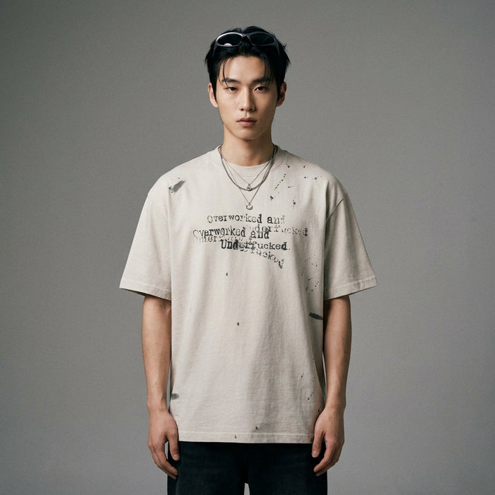 T-Shirt homme lettres graphiques rouge et abricot - Koreanxwear - Taille M