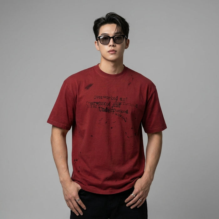 T-Shirt homme lettres graphiques rouge et abricot - Koreanxwear - Taille M