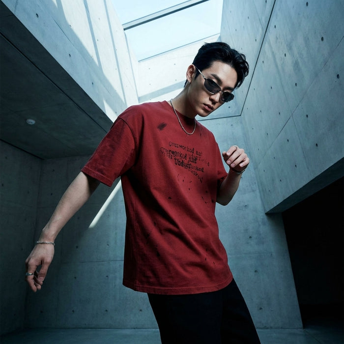 T-Shirt homme lettres graphiques rouge et abricot - Koreanxwear