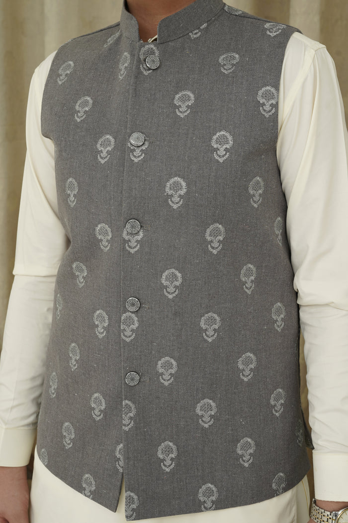 GRAY EMBROIDERY KID'S WAIST COAT