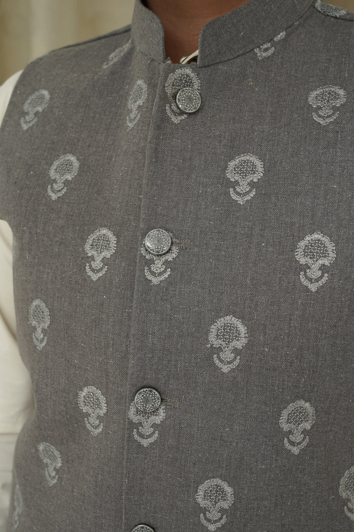 GRAY EMBROIDERY KID'S WAIST COAT
