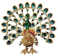 Green head Peacock with upward Opened Blue and Green Feathers- Bejeweled Trinket Box TRNK-5349-Blue