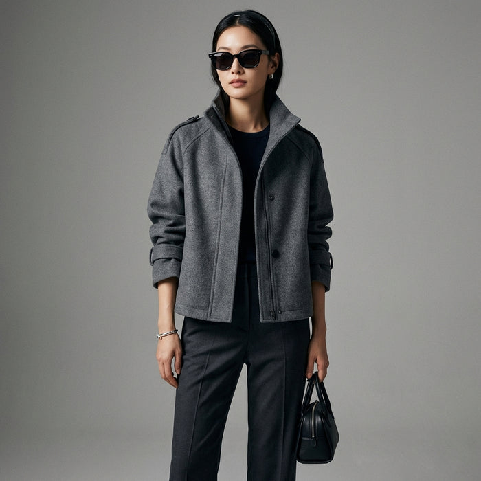 Veste courte grise à col droit pour femme - K-fashion - Taille S