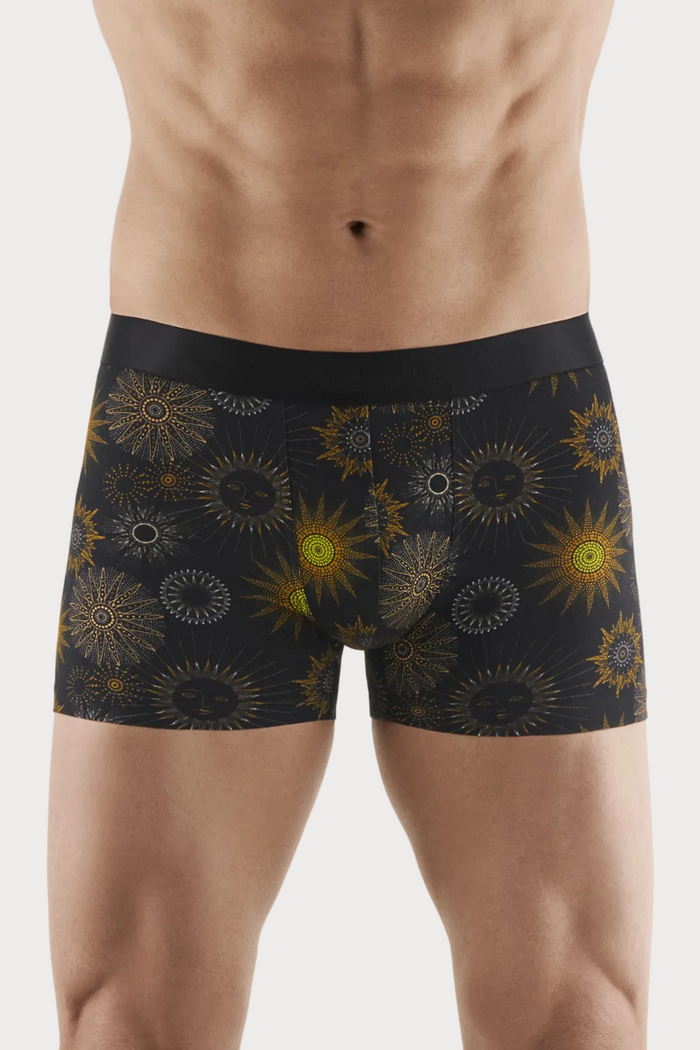 Aubade Homme Men's Modal Cotton Black Helios Sun Pattern Boxer