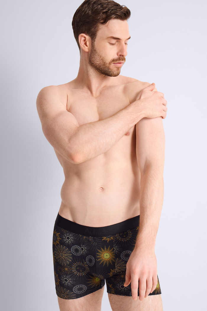 Aubade Homme Men's Modal Cotton Black Helios Sun Pattern Boxer