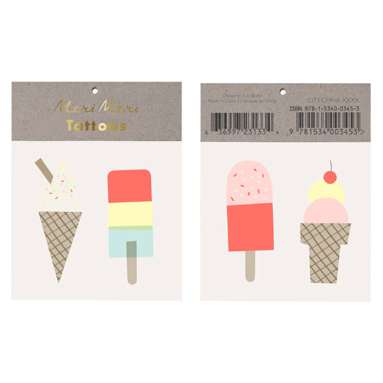 Ice Cream Treat Tattoos/ Temporary Tattoos/