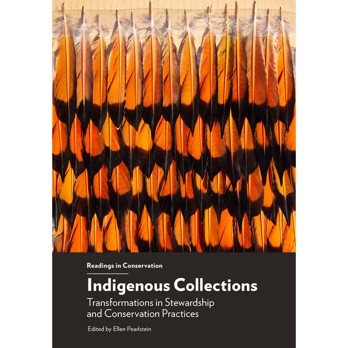 Book cover with orange and black patterned feathers on a white background