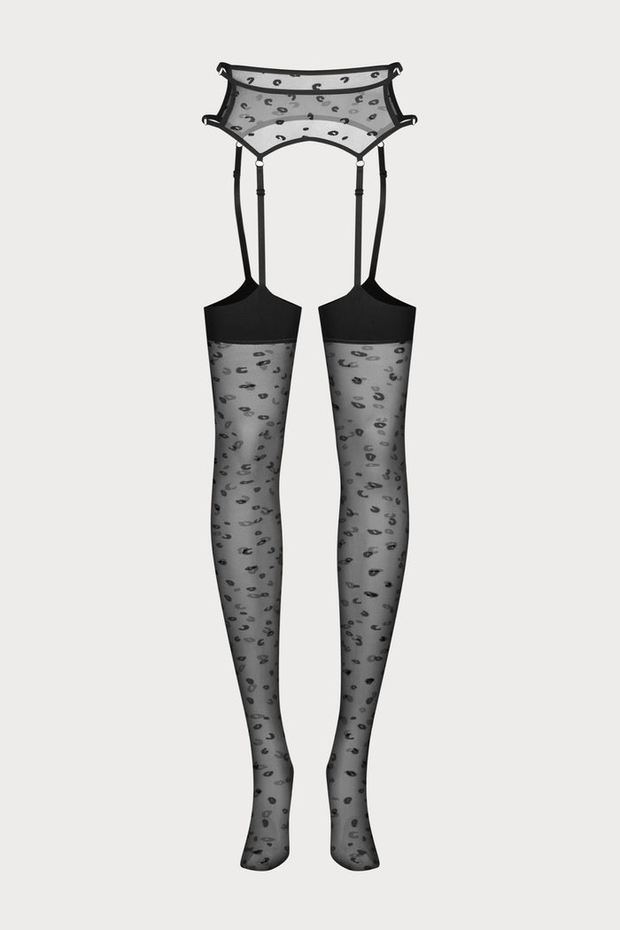 Obsessive Isinne Animal Print Garter Tights Black