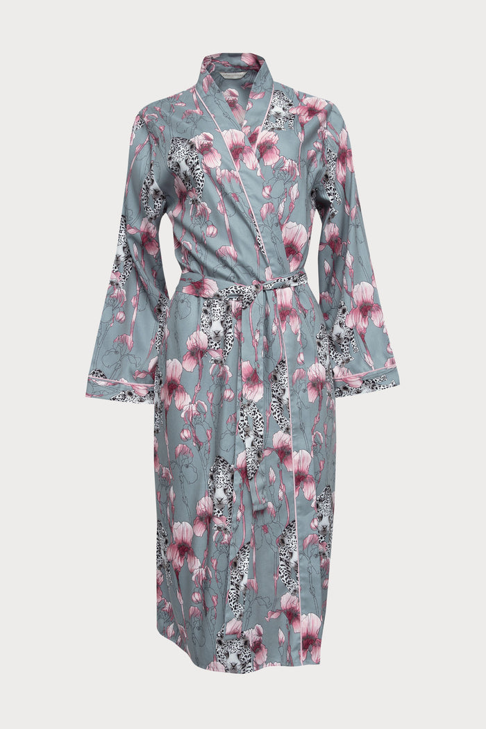 Jessica Leopard Print Long Dressing Gown, Size UK 8