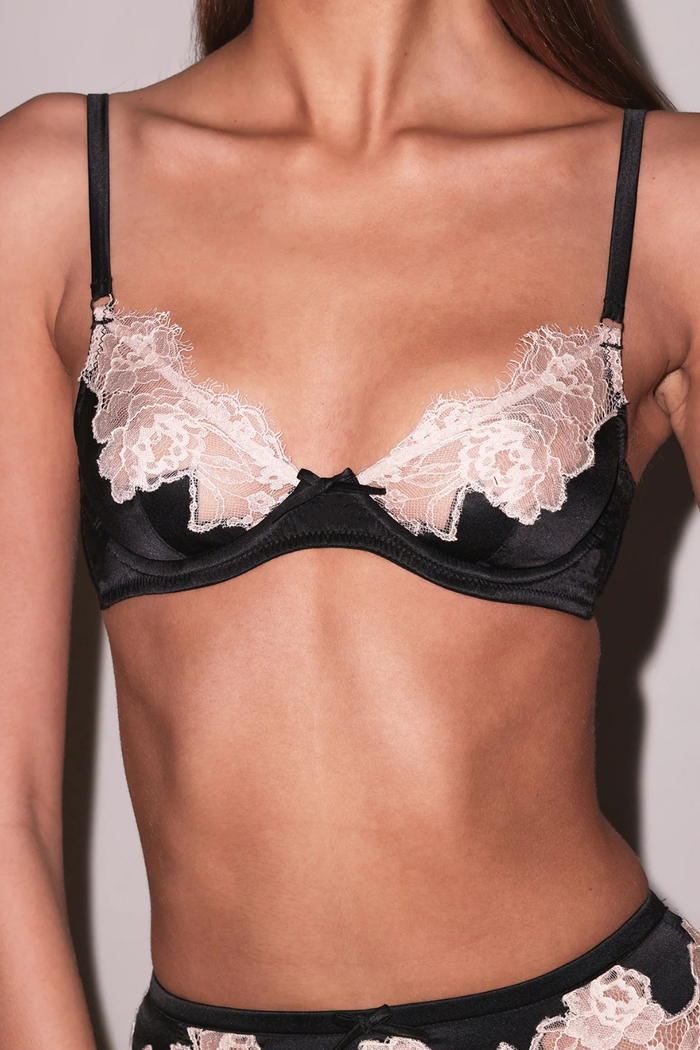 Fleur du Mal Juliet Black Silk & Lace Demi Bra