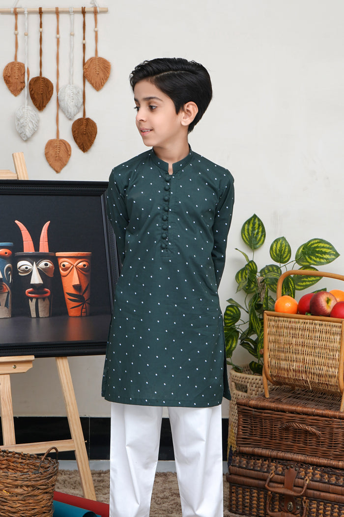 KID'S GREEN COTTON KURTA