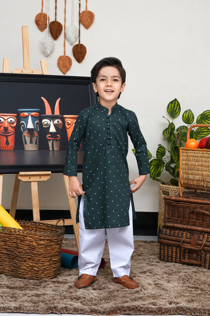 KID'S GREEN COTTON KURTA